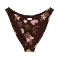 V-cut bikini bottom with fun chocolate and dessert prints, perfect for sunny beach days.