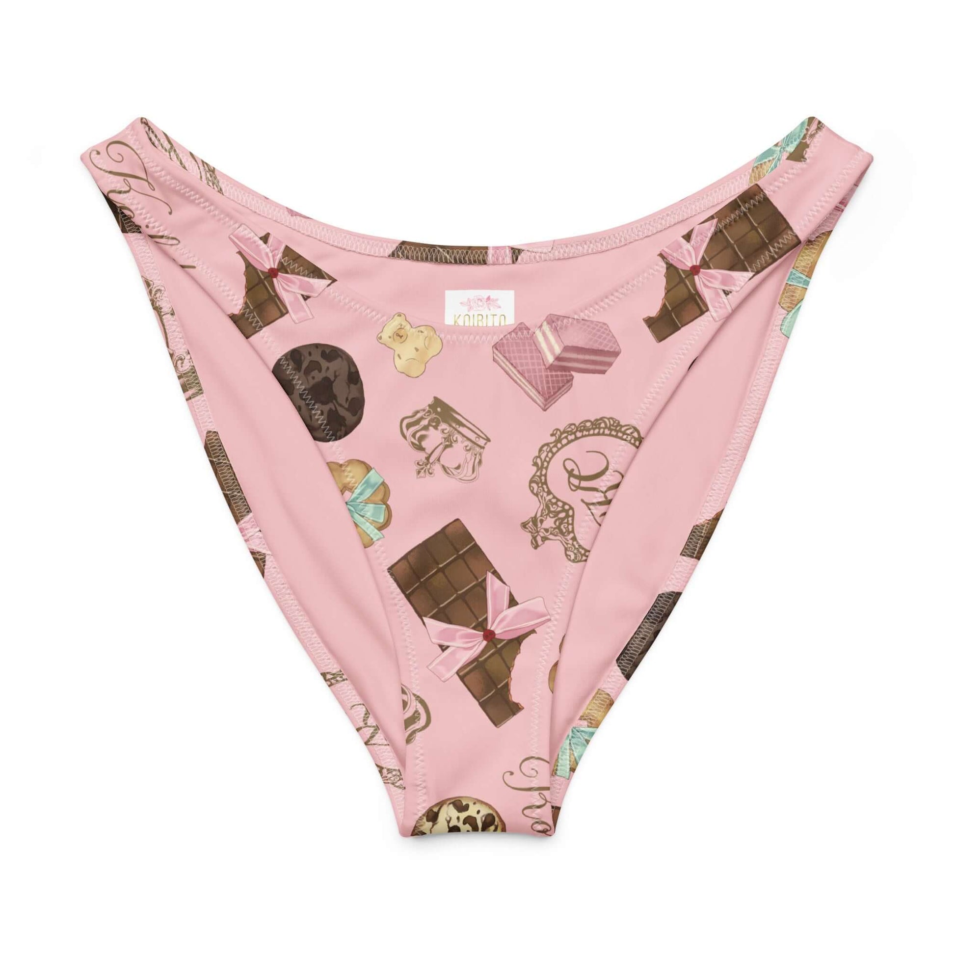 Royal Cookie V-cut bikini bottom with cute dessert print on a pink background, perfect for sunny beach days.