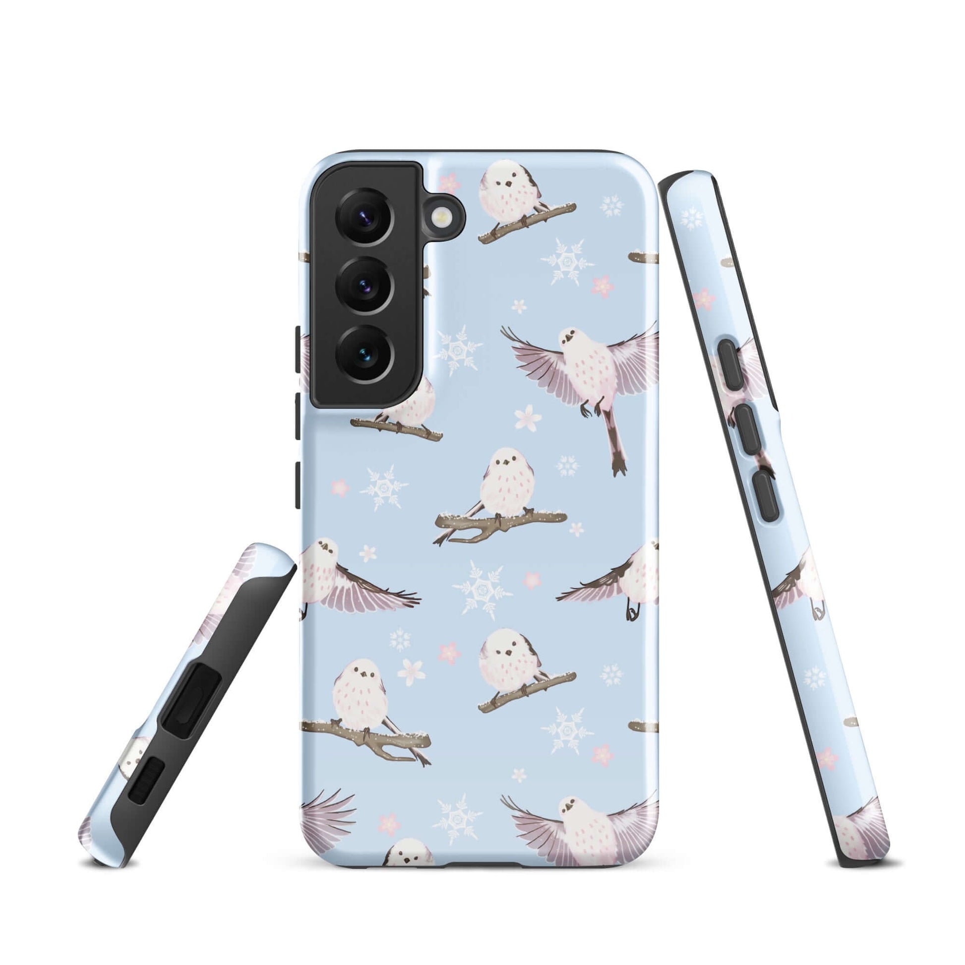 Snow Bird Samsung® Tough Case features a sleek design with winter birds, ensuring phone protection and style.