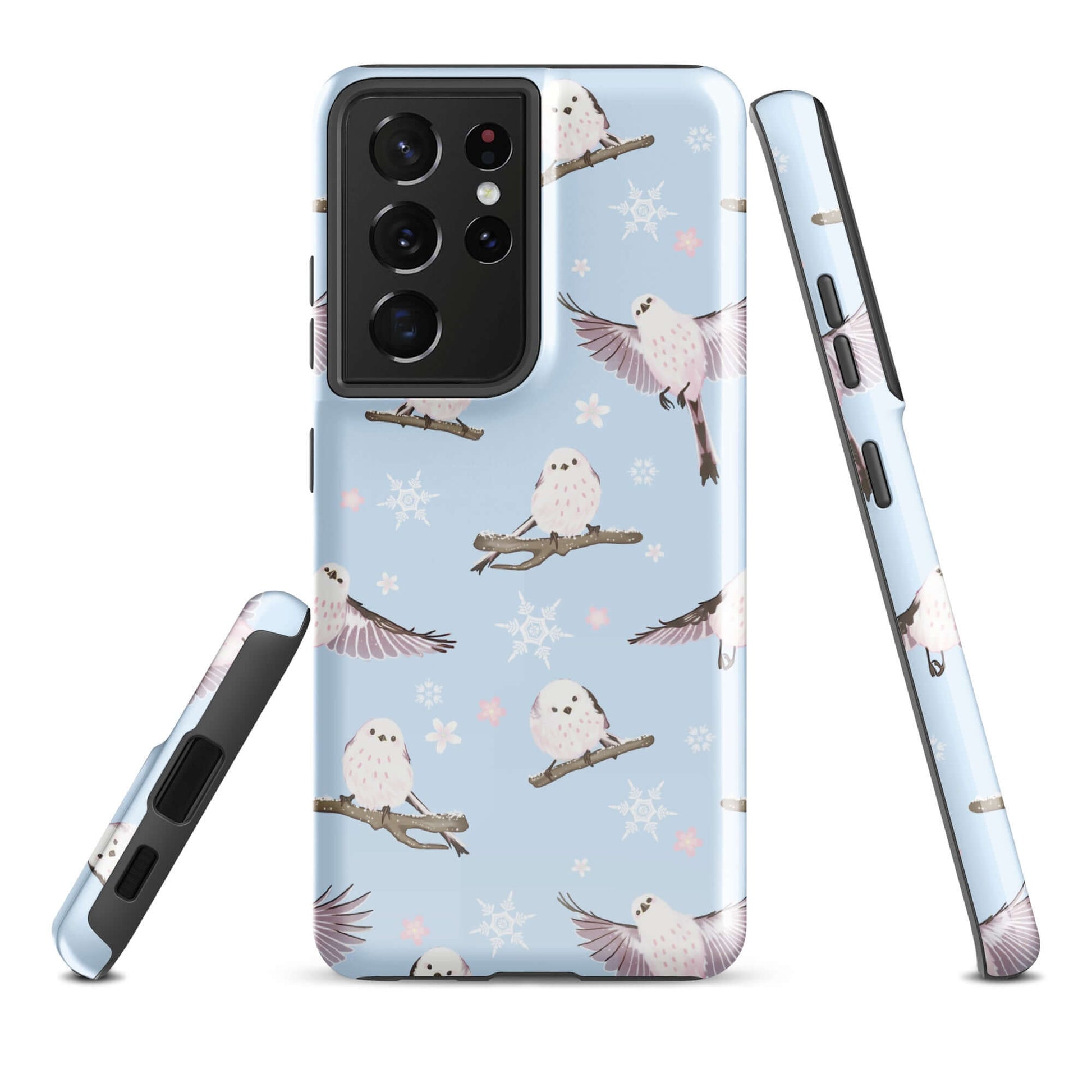 Stylish Snow Bird Samsung® Tough Case featuring impact-resistant design, perfect for protecting your Galaxy S21 Ultra.