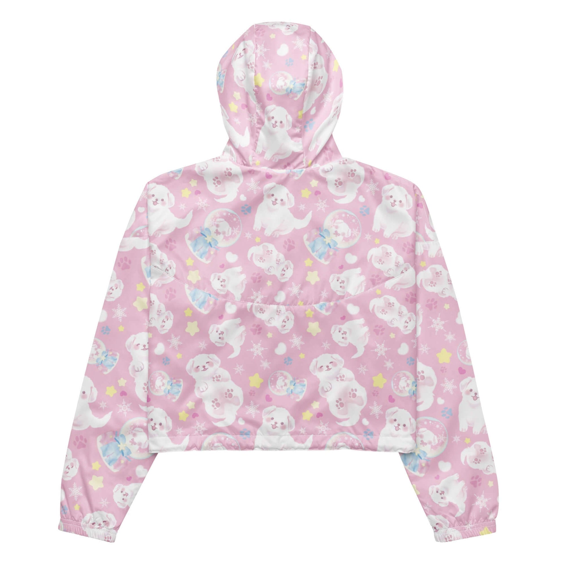 Stylish Snow Puppy cropped windbreaker with playful puppy design, perfect for adventures and rainy hikes.