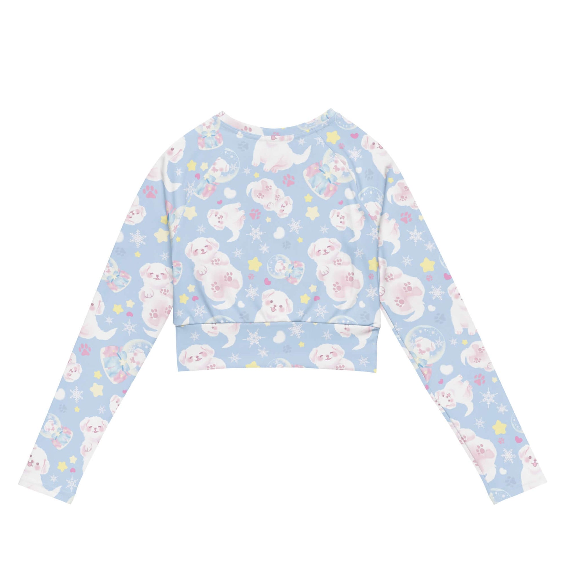 Snow Puppy Long-sleeved Crop Top features a playful design, perfect for eco-friendly athleisure and everyday wear.