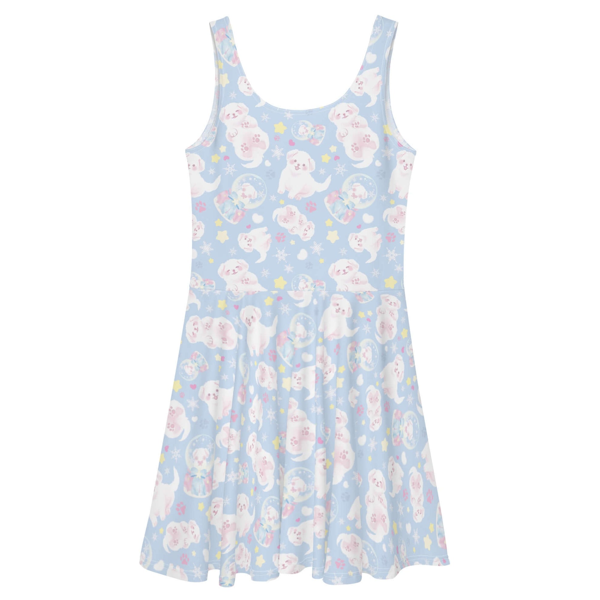 Fluffy puppies and playful style unite in the Snow Puppy Skater Dress, perfect for a fun, girly look.