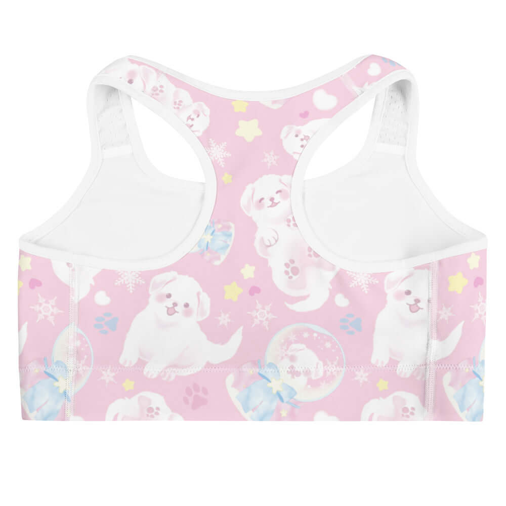 Cute and tough, the Snow Puppy Sports bra features an adorable puppy print, perfect for stylish workouts.