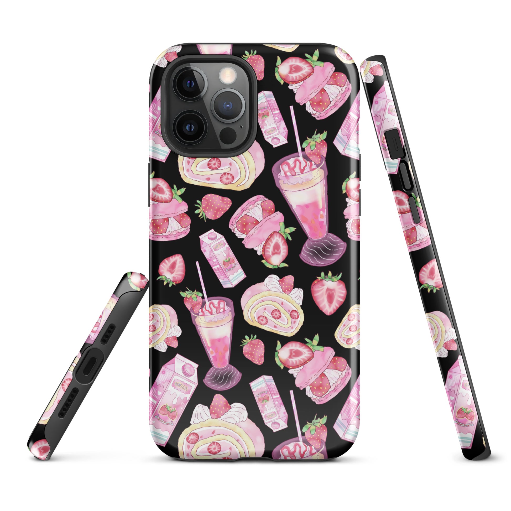 Stylish Strawberry iPhone® Tough Case features a fun dessert pattern, perfect for dessert lovers on the go.