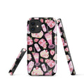 Colorful Strawberry iPhone® Tough Case features a dessert design on a sleek black background, perfect for style and protection.