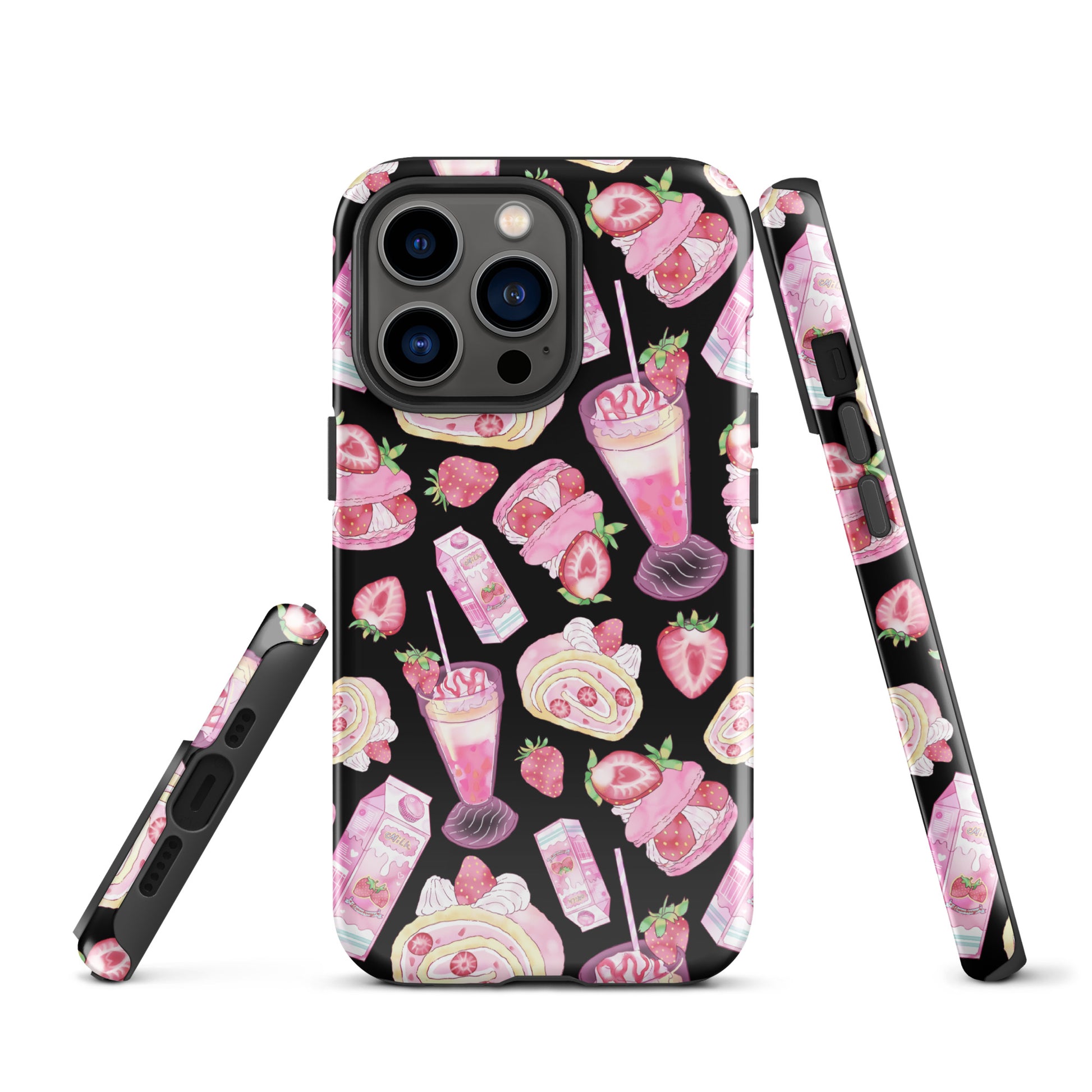Stylish Strawberry iPhone® Tough Case featuring a fun dessert design for durable, stylish phone protection.