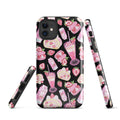 Stylish Strawberry iPhone® Tough Case featuring a dessert pattern in pink and black for ultimate phone protection.
