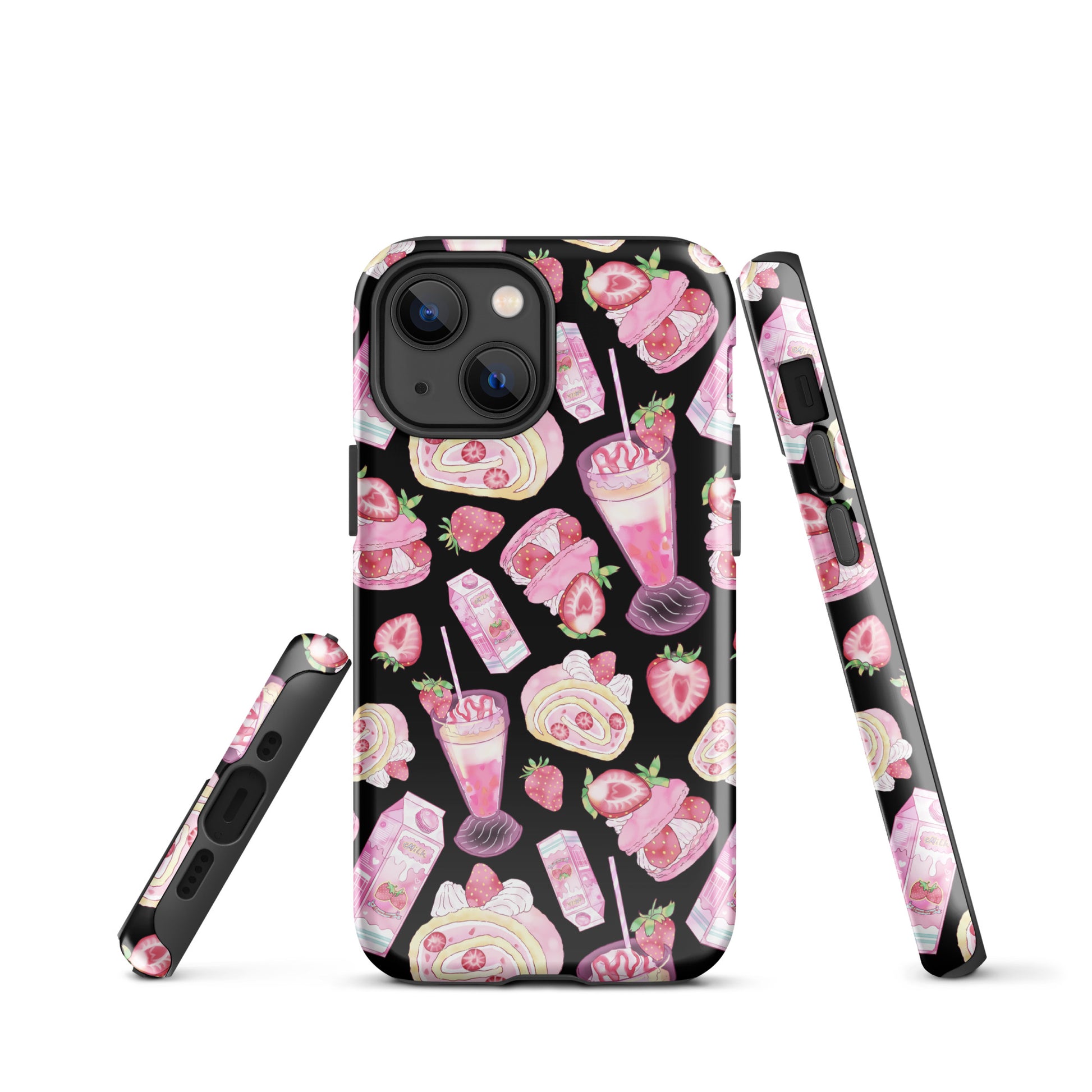 Stylish Strawberry iPhone® Tough Case featuring vibrant dessert designs, perfect for protection and aesthetic.