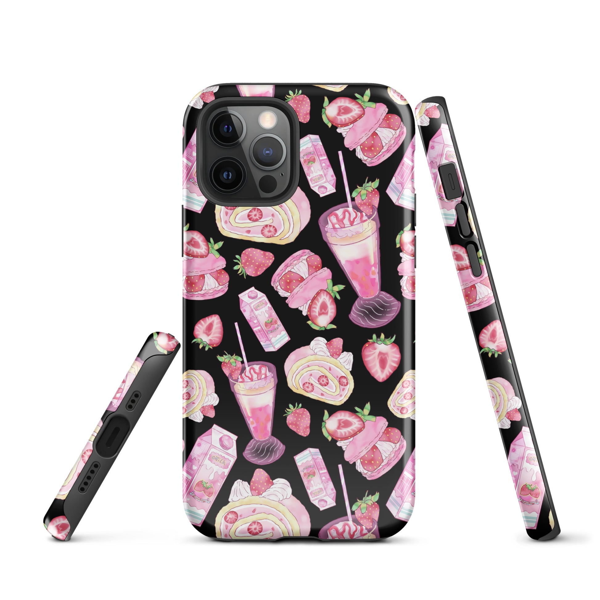 Stylish Strawberry iPhone® Tough Case featuring a vibrant dessert pattern, perfect for dessert lovers.