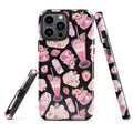 Durable Strawberry iPhone® Tough Case featuring a vibrant dessert design in pink and black for stylish protection.