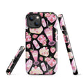 Stylish and durable Strawberry iPhone® Tough Case featuring fun dessert patterns in pink and black. Perfect for protection!
