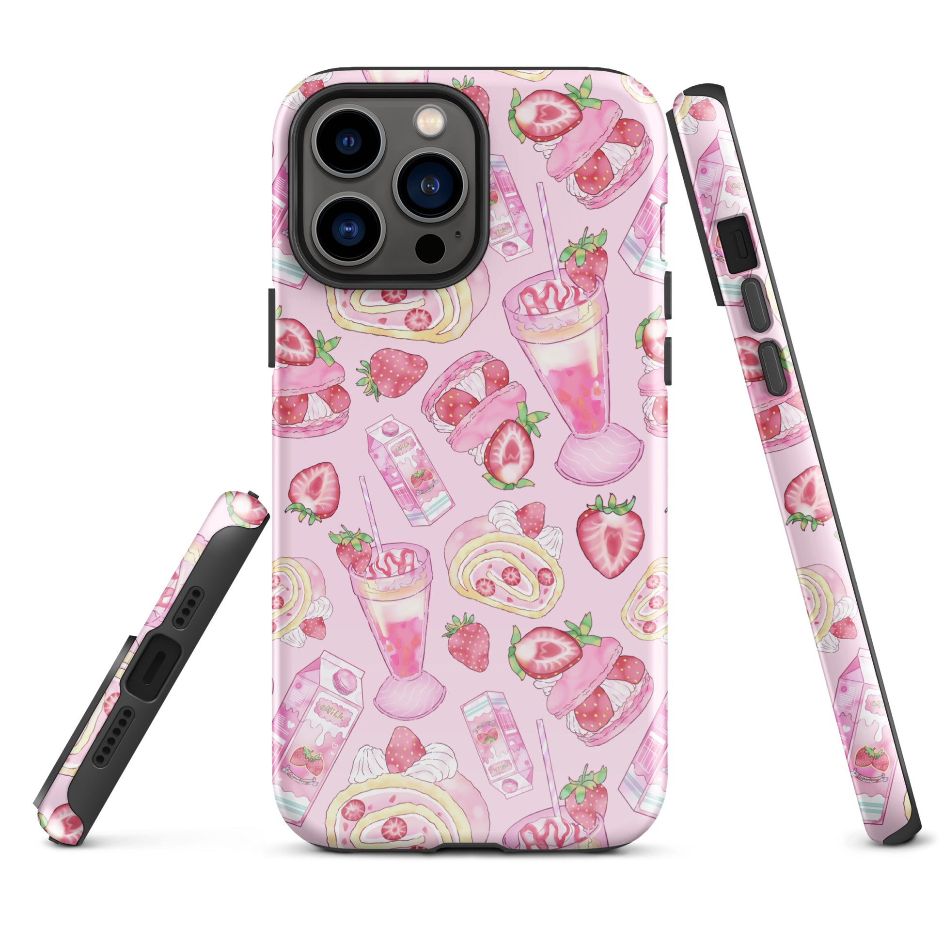 Stylish Strawberry iPhone® Tough Case features a fun pink dessert design for durable, dual-layer protection.