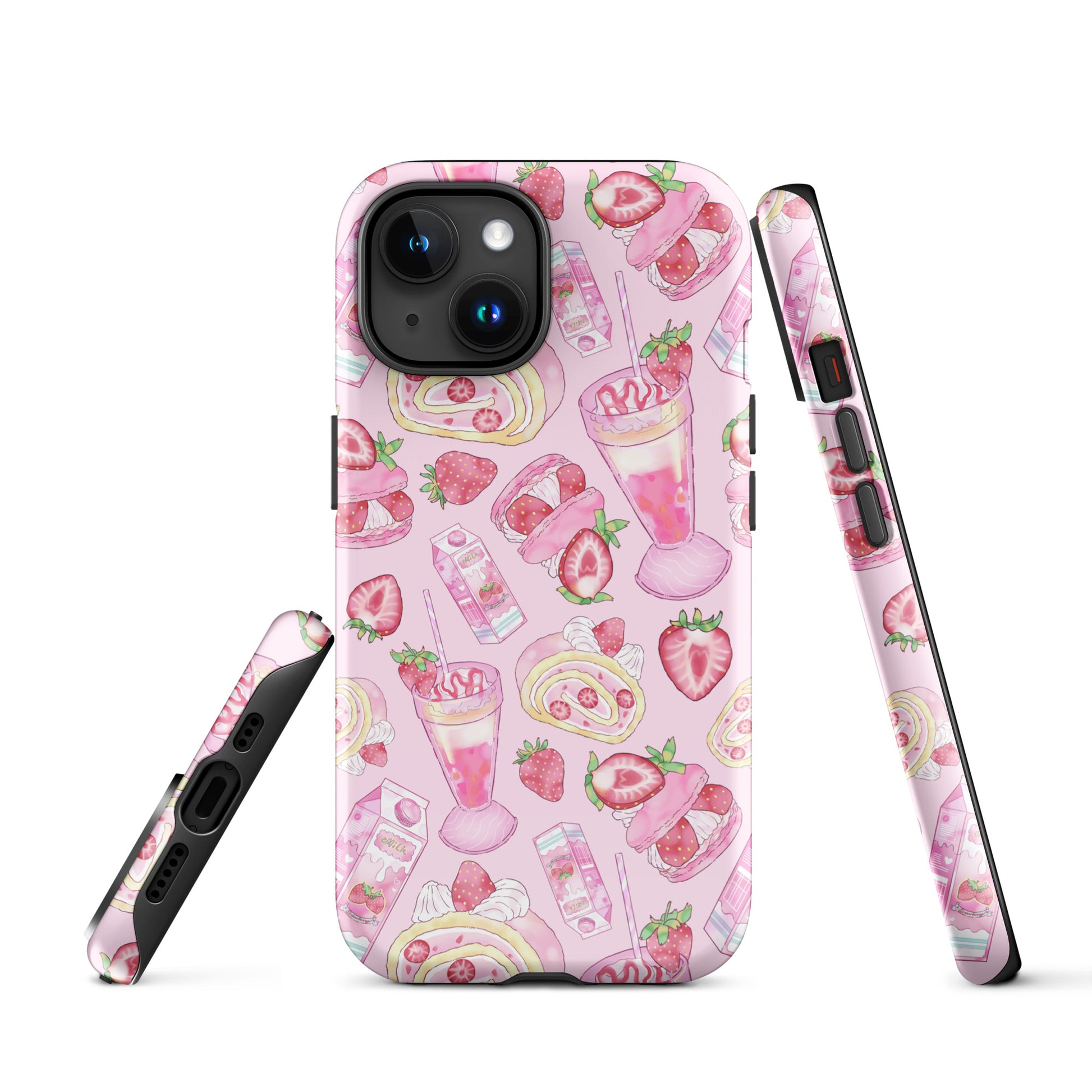 Stylish Strawberry iPhone® Tough Case features a delightful pink dessert pattern for durable phone protection.