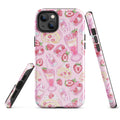 Stylish Strawberry iPhone® Tough Case in pink, featuring a fun dessert design for durable, fashionable protection.