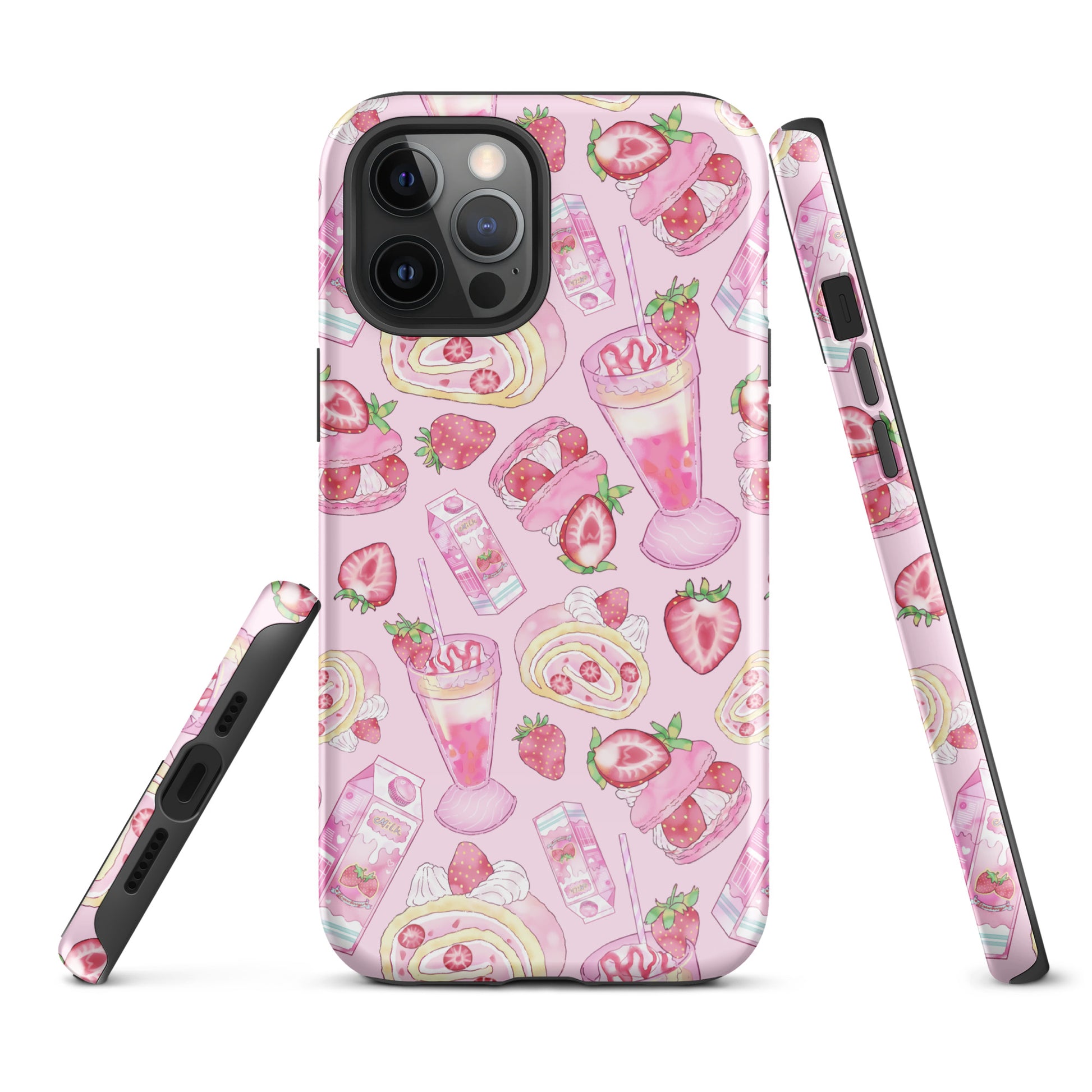 Stylish Strawberry iPhone® Tough Case in pink, offering durable protection and a fun dessert-themed design.