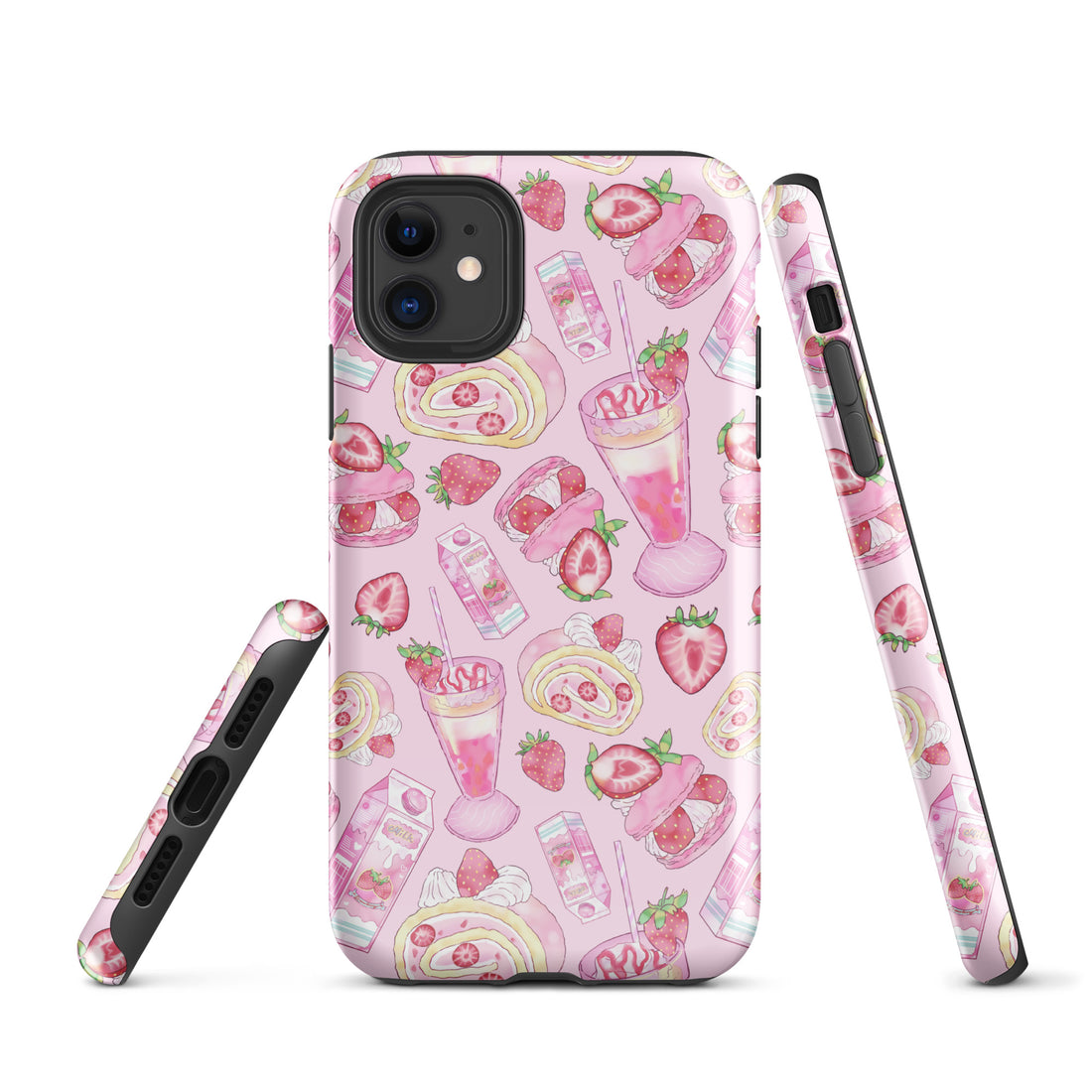 Stylish Strawberry iPhone® Tough Case featuring a fun pink dessert design for durable protection and aesthetic appeal.