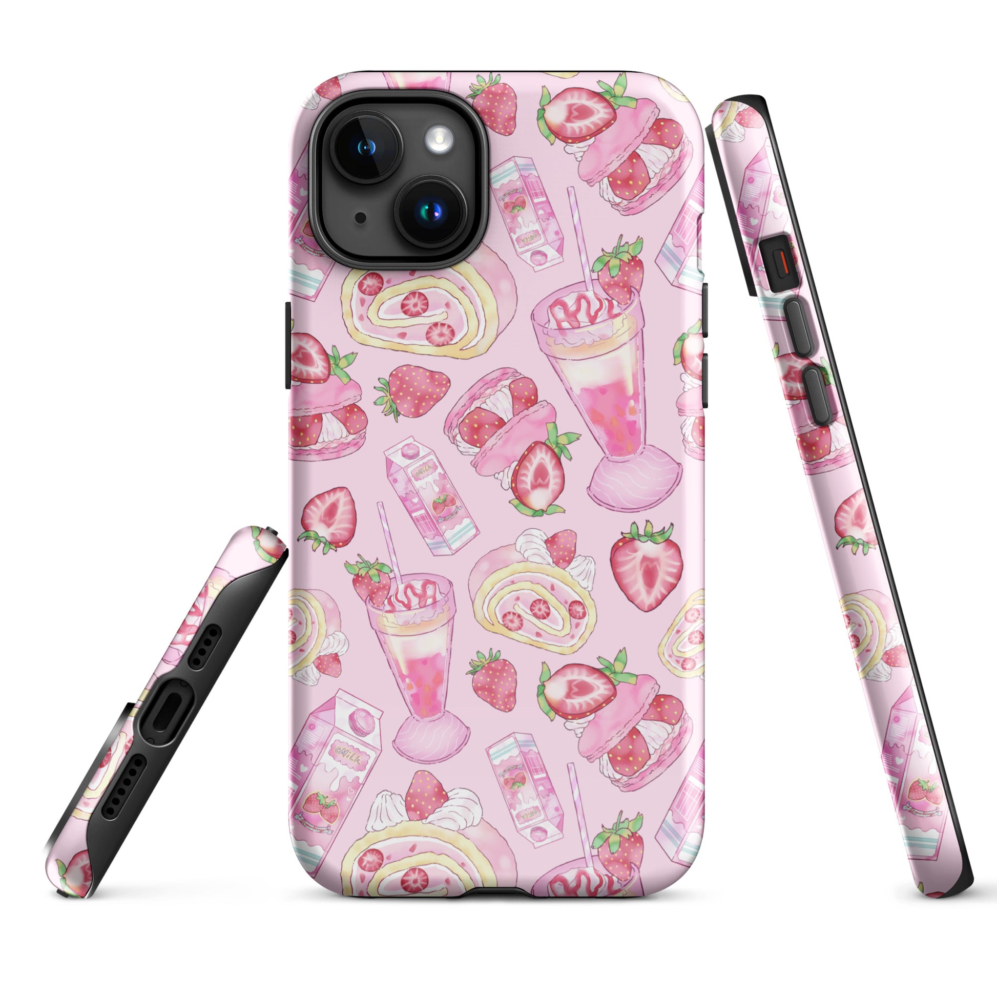 Stylish Strawberry iPhone® Tough Case features a pink dessert print for durable phone protection. Perfect for dessert lovers!