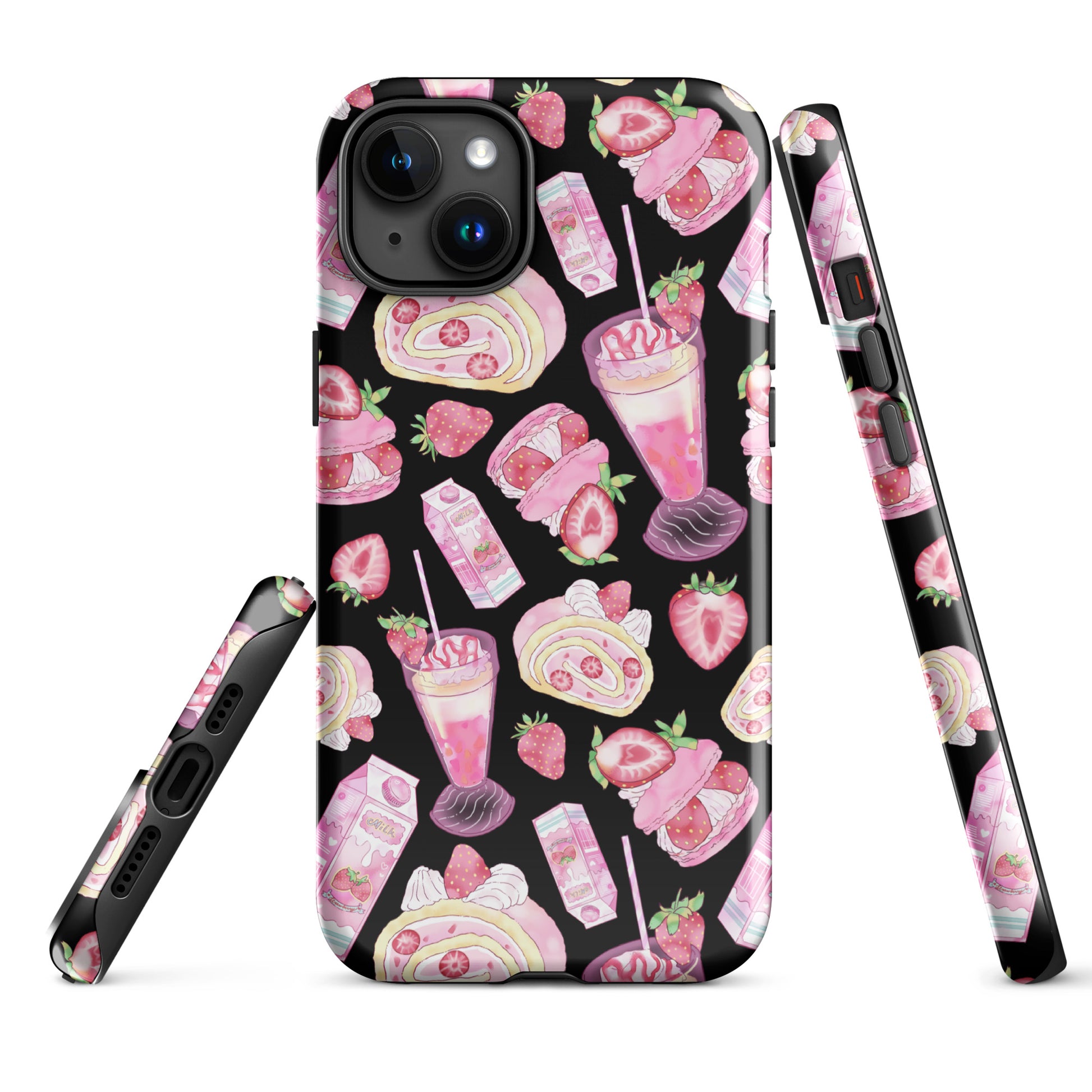 Colorful Strawberry iPhone® Tough Case featuring dessert patterns, ensuring style and protection for your device.