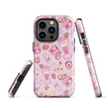 Stylish Strawberry iPhone® Tough Case featuring a pink dessert pattern for durable phone protection.