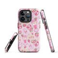 Stylish Strawberry iPhone® Tough Case featuring a pink dessert pattern for durable phone protection. Perfect for dessert lovers!