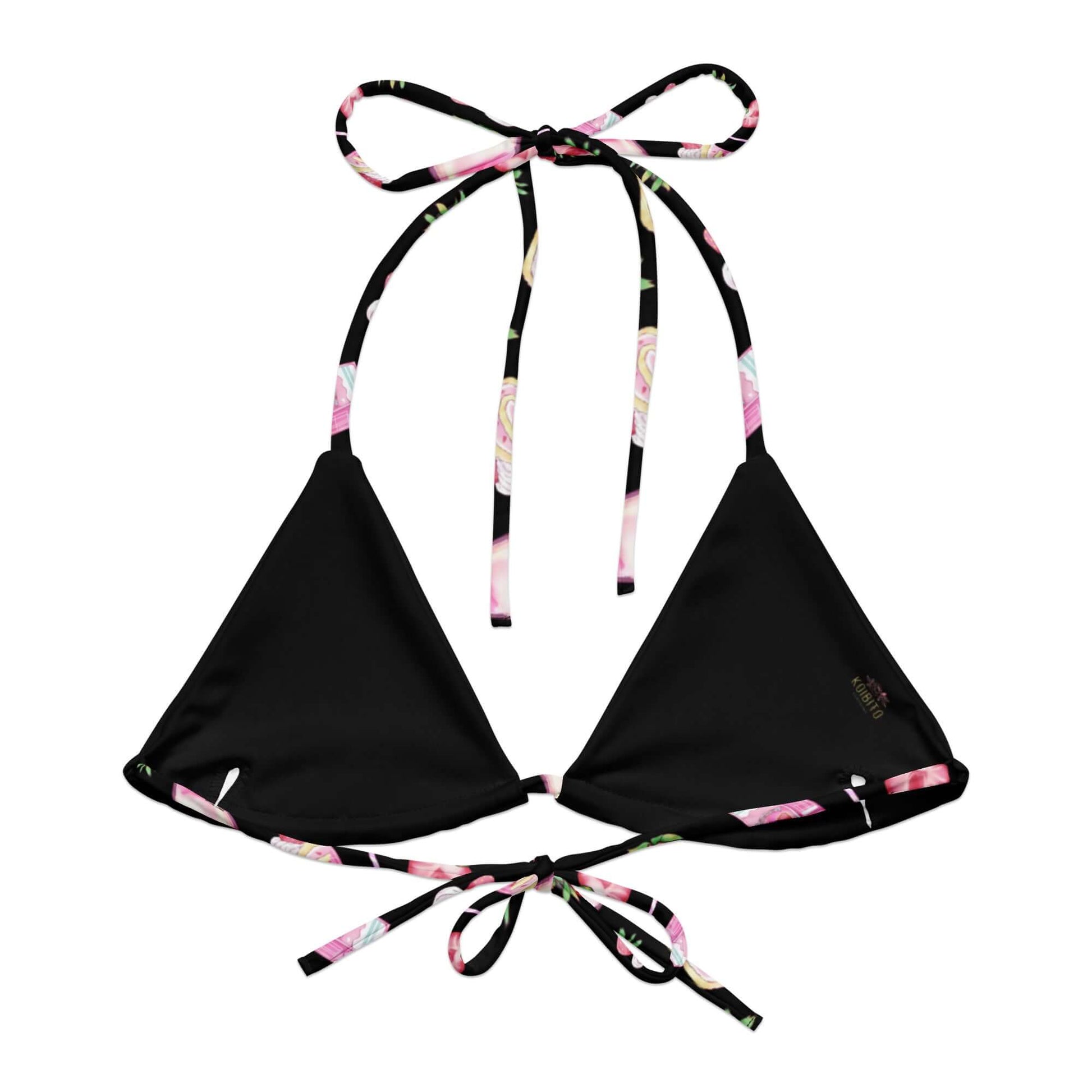 Stylish Strawberry Padded String Bikini Top featuring eco-friendly design and stretchy straps, perfect for summer fun.