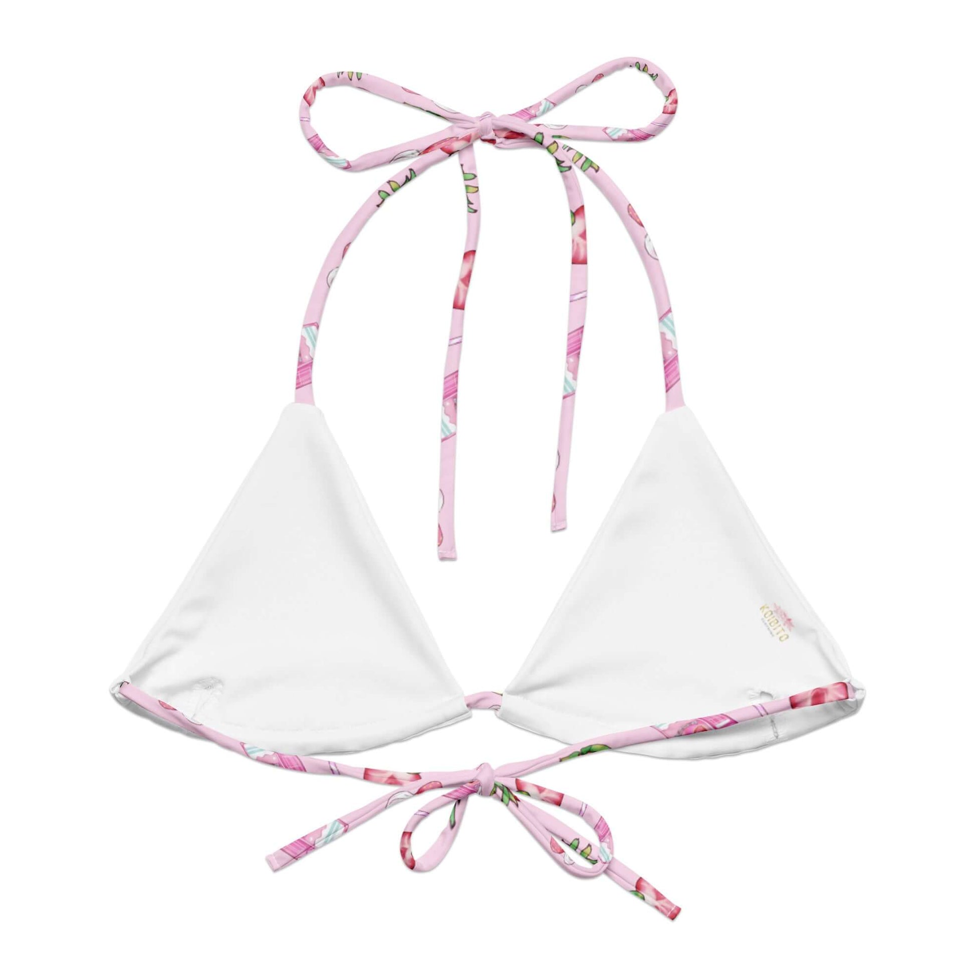 Stylish Strawberry Padded String Bikini Top featuring eco-friendly materials and adjustable straps for summer fun.