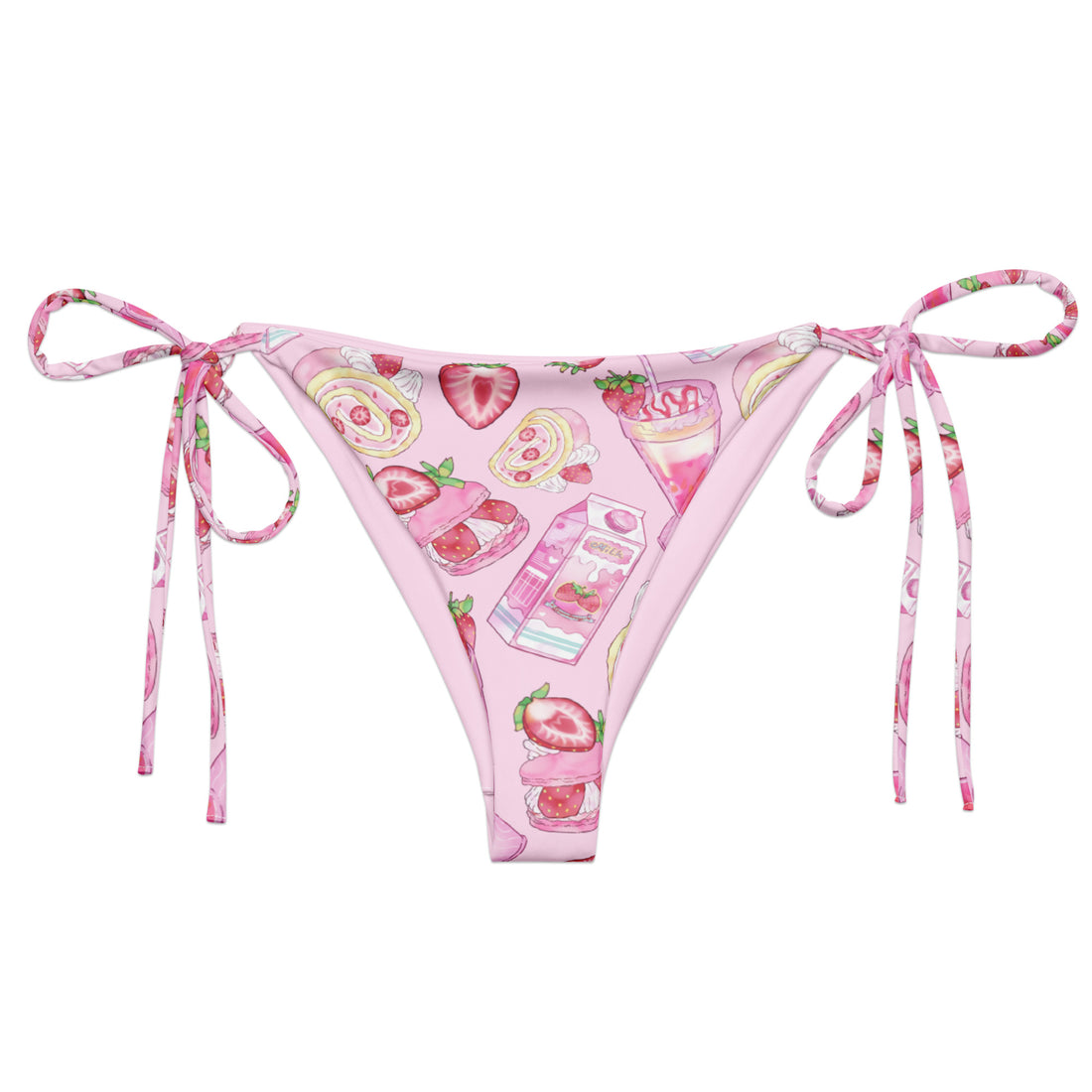 Shop the Strawberry String Bikini Bottom, perfect for sunbathing with soft, stretchy recycled fabric and adjustable straps.