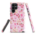 Stylish Strawberry Samsung® Tough Case in pink offers impact resistance and dessert-inspired design for phone protection.