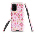 Stylish Strawberry Samsung® Tough Case featuring a playful pink dessert pattern for ultimate phone protection.