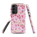 Colorful Strawberry Samsung® Tough Case features fun dessert patterns, providing stylish phone protection in pink.