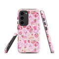 Stylish Strawberry Samsung® Tough Case in pink, featuring dessert patterns for durable phone protection.