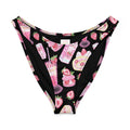 Strawberry V-cut bikini bottom with playful fruit-themed print, perfect for sunny beach days.