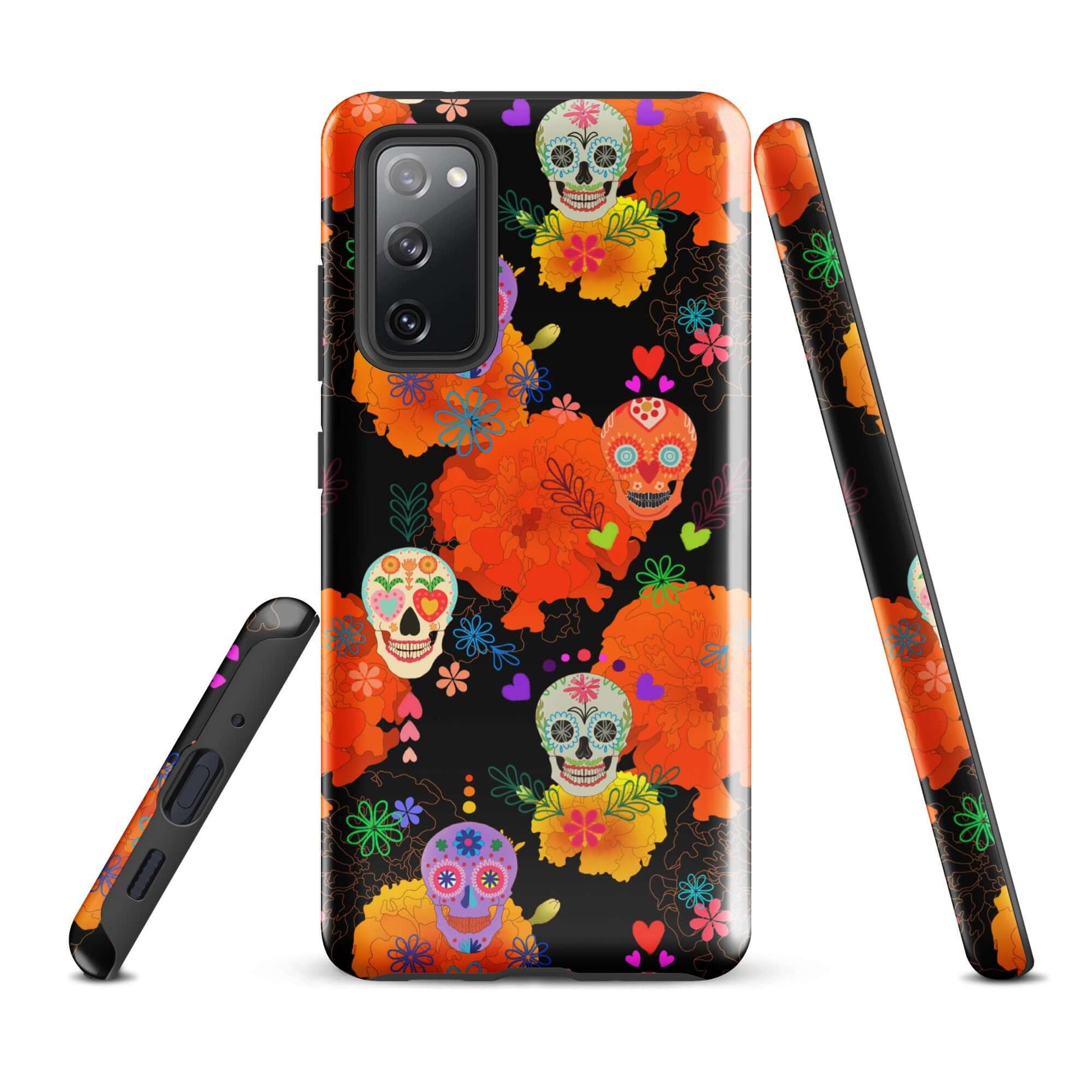Vibrant Sugar Skull Samsung® Tough Case showcasing colorful designs, offering durability and style for your phone.