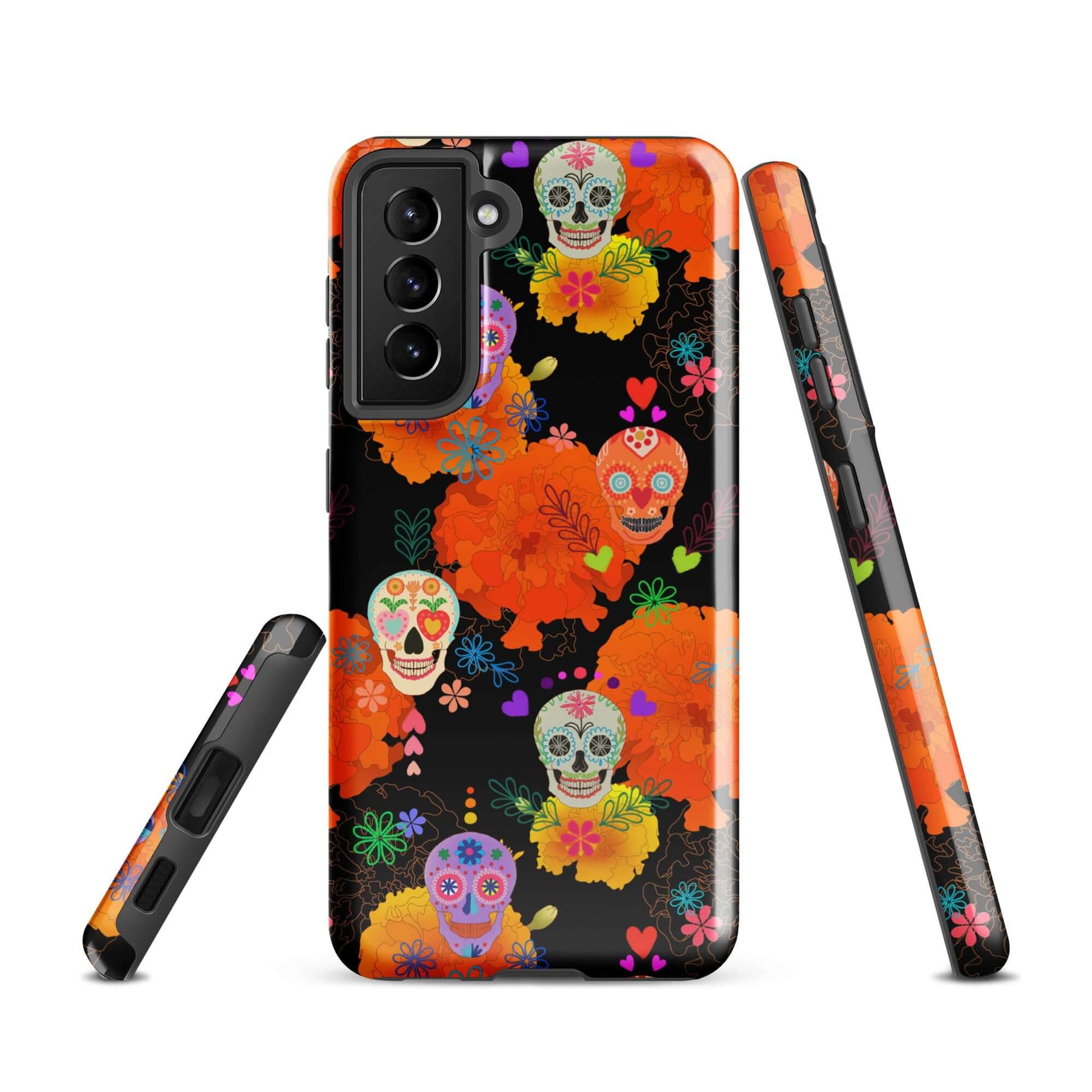 Colorful Sugar Skull Samsung® Tough Case showcases vibrant designs while ensuring your phone's protection and style.