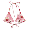Sugar Sweetheart Padded String Bikini Top features a fun print, eco-friendly fabric, and adjustable straps for summer style.