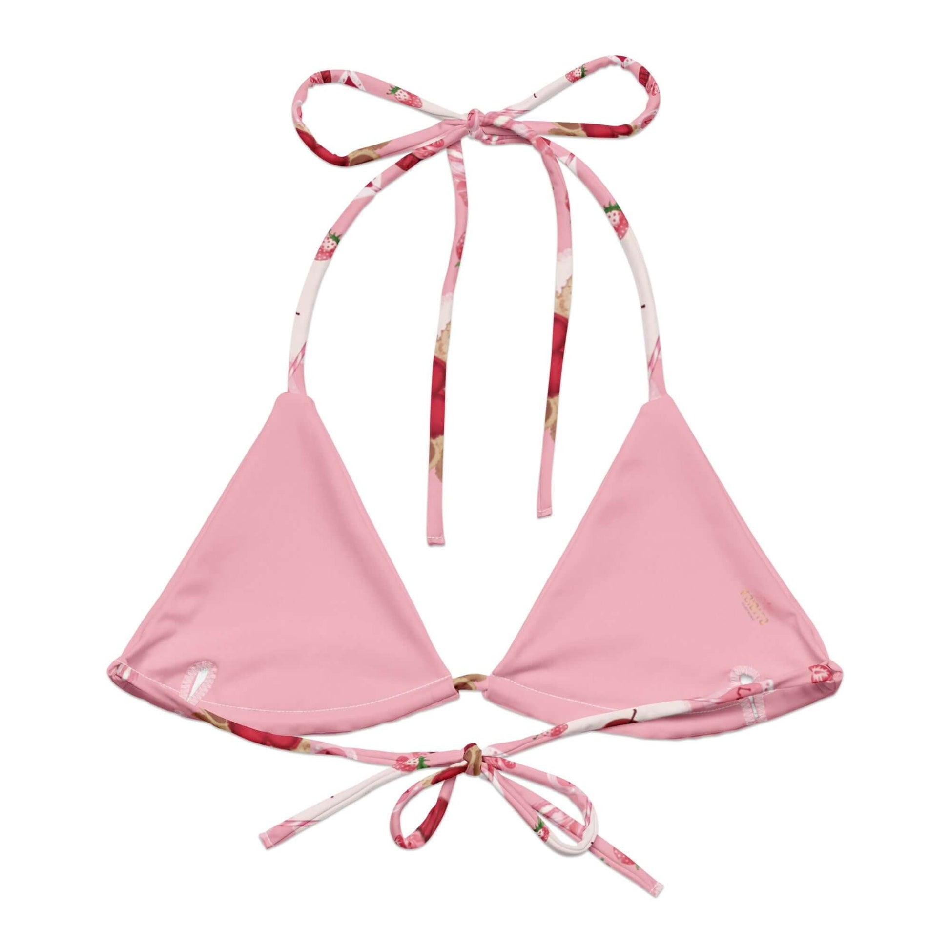 Stylish Sugar Sweetheart Padded String Bikini Top features eco-friendly design and adjustable straps for summer fun.