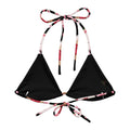 Sugar Sweetheart Padded String Bikini Top features stylish black triangles with colorful floral straps, perfect for summer.