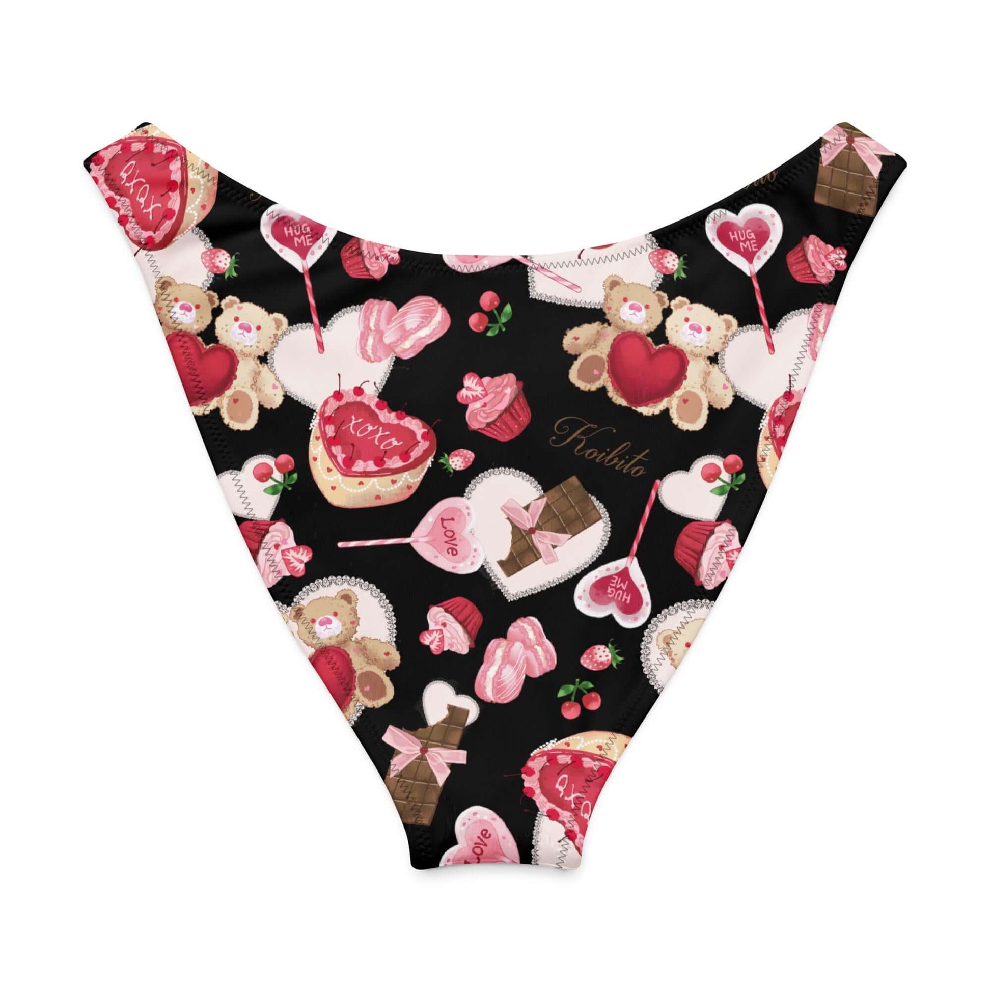 Sugar Sweetheart V-cut bikini bottom with fun teddy bears and heart patterns, perfect for sunny beach days.