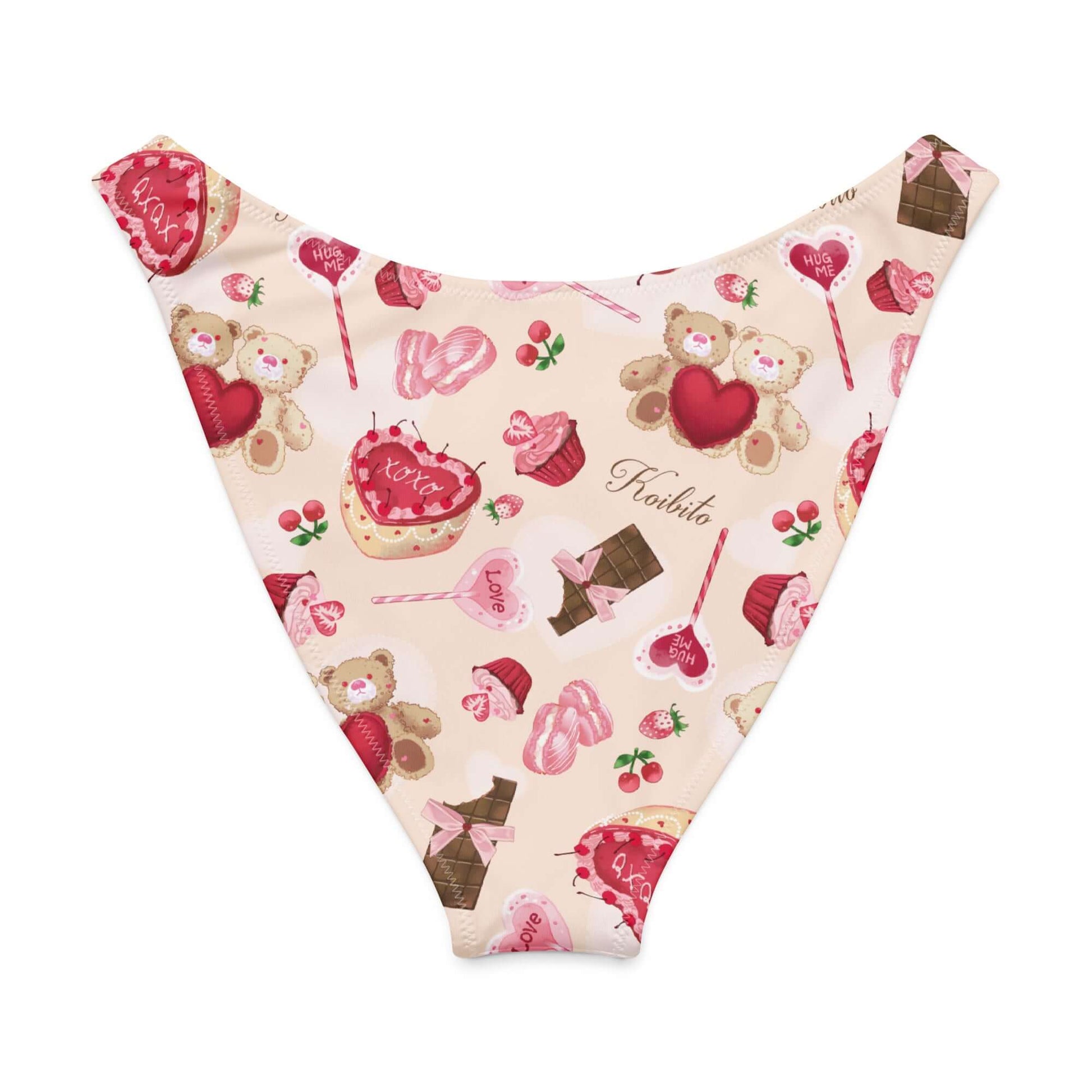 Sugar Sweetheart V-cut bikini bottom with cute dessert print, perfect for summer fun and sun protection.