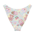 Sweet Teddy V-cut bikini bottom featuring a colorful pastel pattern with teddy bears, cherries, and gifts.
