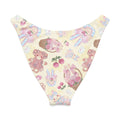 Sweet Teddy V-cut bikini bottom with cute teddy bear and cherry patterns on a soft yellow background.