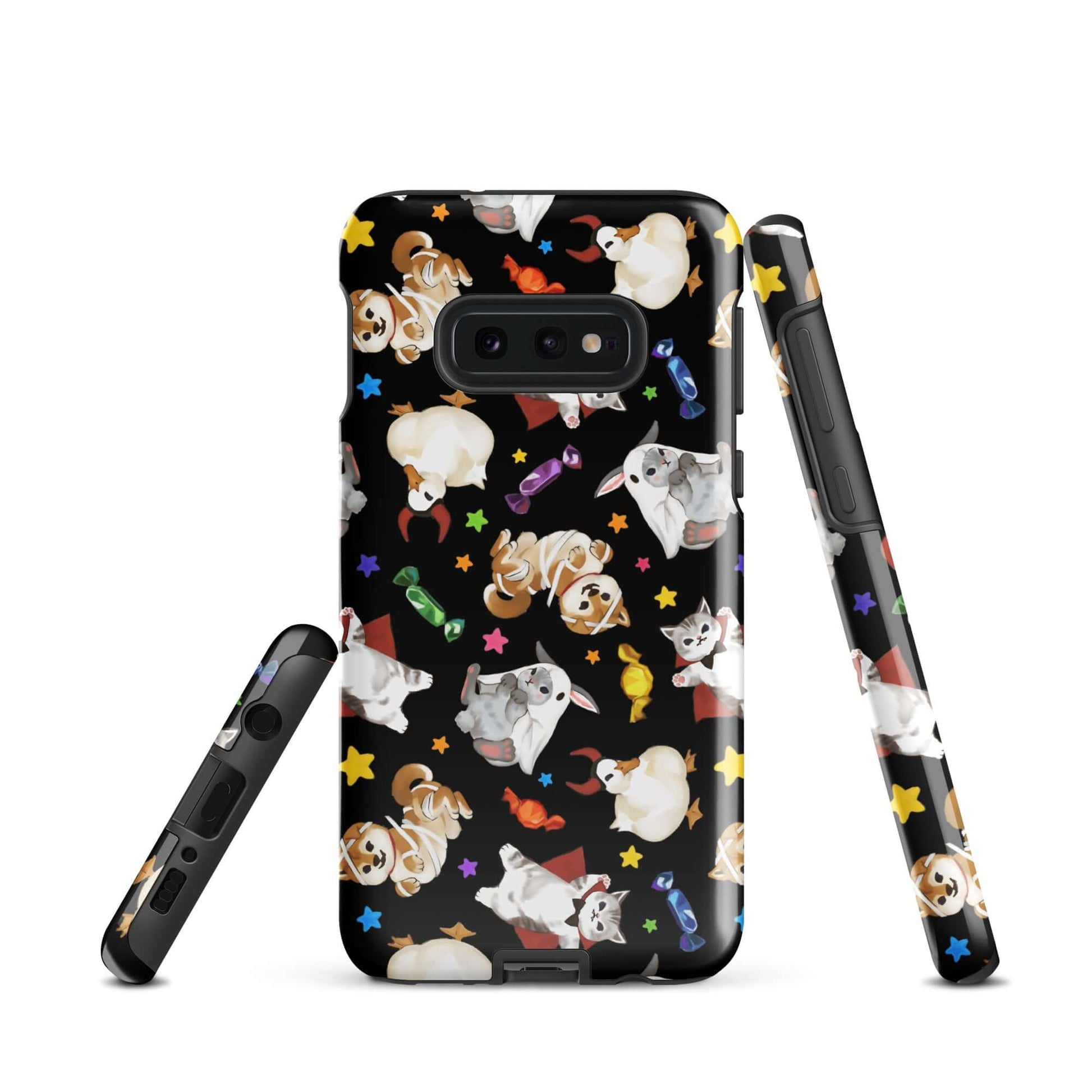 Trick or Treaters Samsung® Tough Case featuring playful pets and candies, perfect for protecting your phone stylishly.