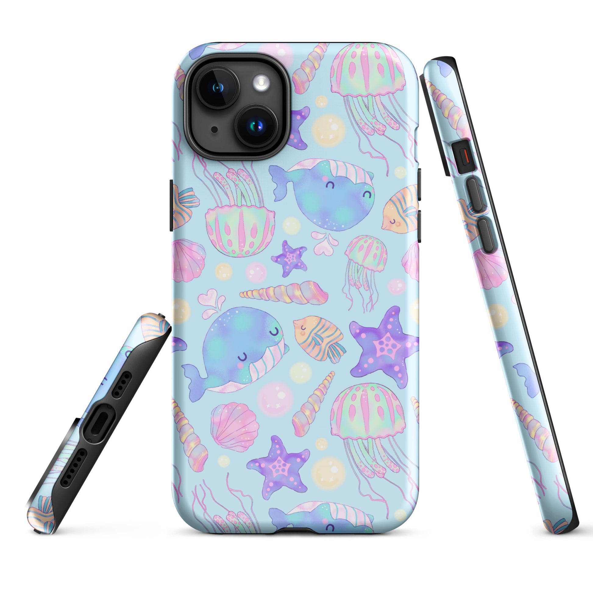 Colorful Under the Sea iPhone® Tough Case features playful sea creatures, offering stylish protection for your device.
