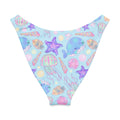 Under the Sea V-cut bikini bottom featuring cute marine life prints on soft blue fabric.