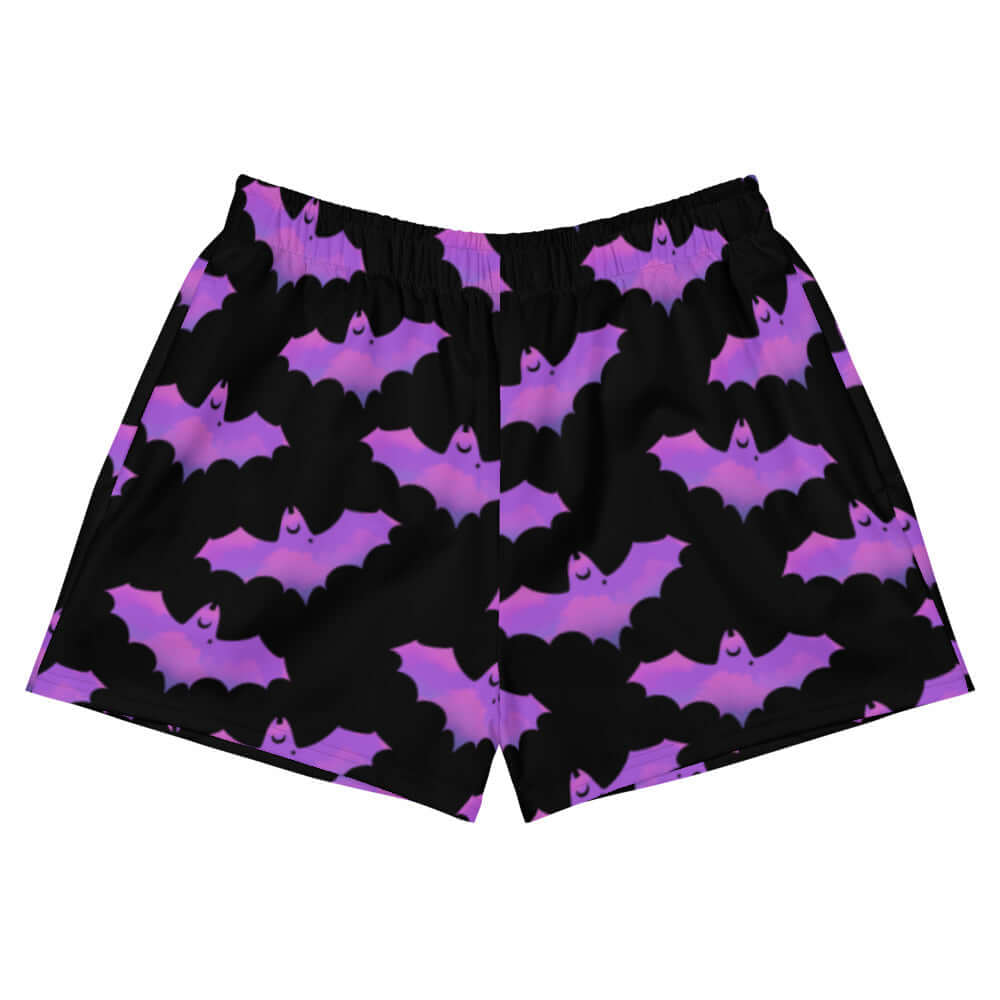 Aensland Athletic Short Shorts featuring a playful bat print, perfect for showcasing your dark side at the gym.