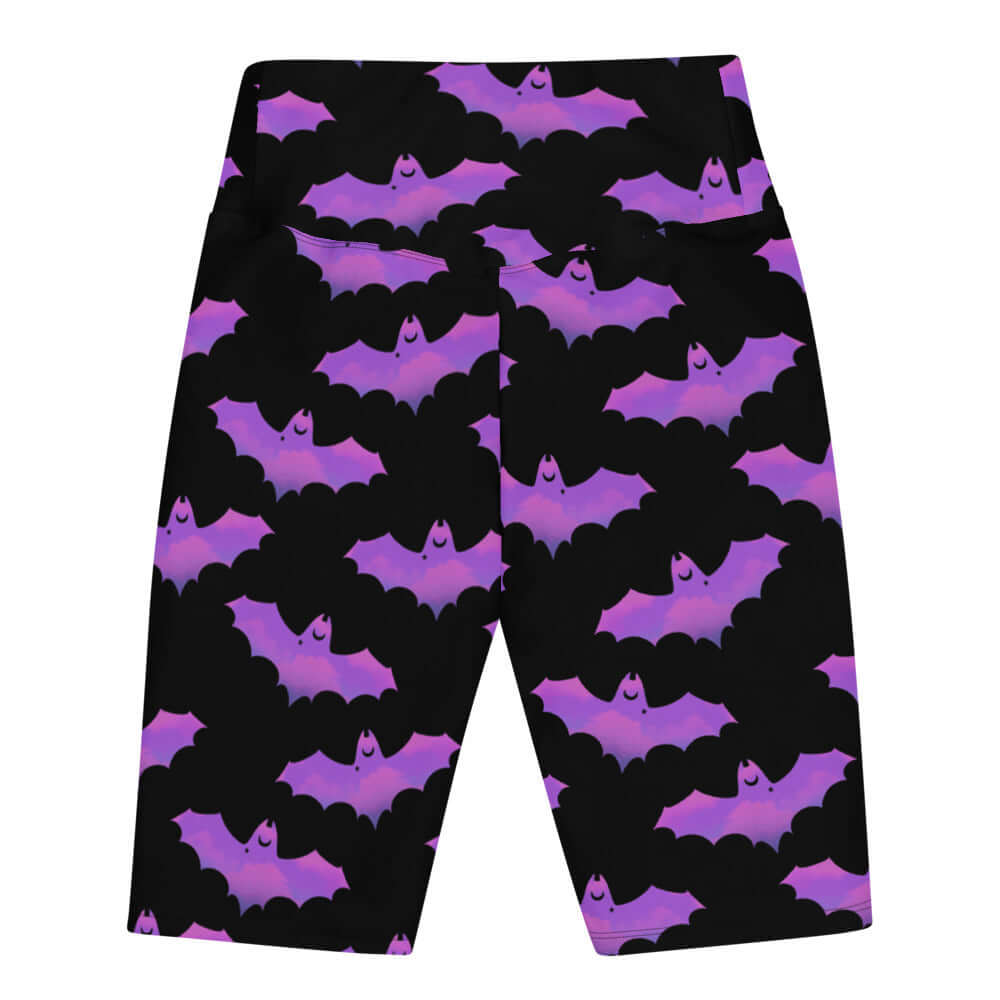 High-waisted Aensland Biker Shorts feature a fun bat print, perfect for stylish mobility and mix-and-match outfits.