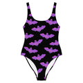 Aensland One-Piece Swimsuit featuring a playful bat and cloud design, perfect for a unique swim style.