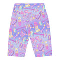 High-waisted Glitter Gains Biker Shorts feature a fun, colorful pattern, perfect for workouts and staying stylish.