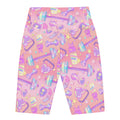 High-waisted Glitter Gains Biker Shorts featuring a vibrant gym-themed design, perfect for workouts and stylish comfort.